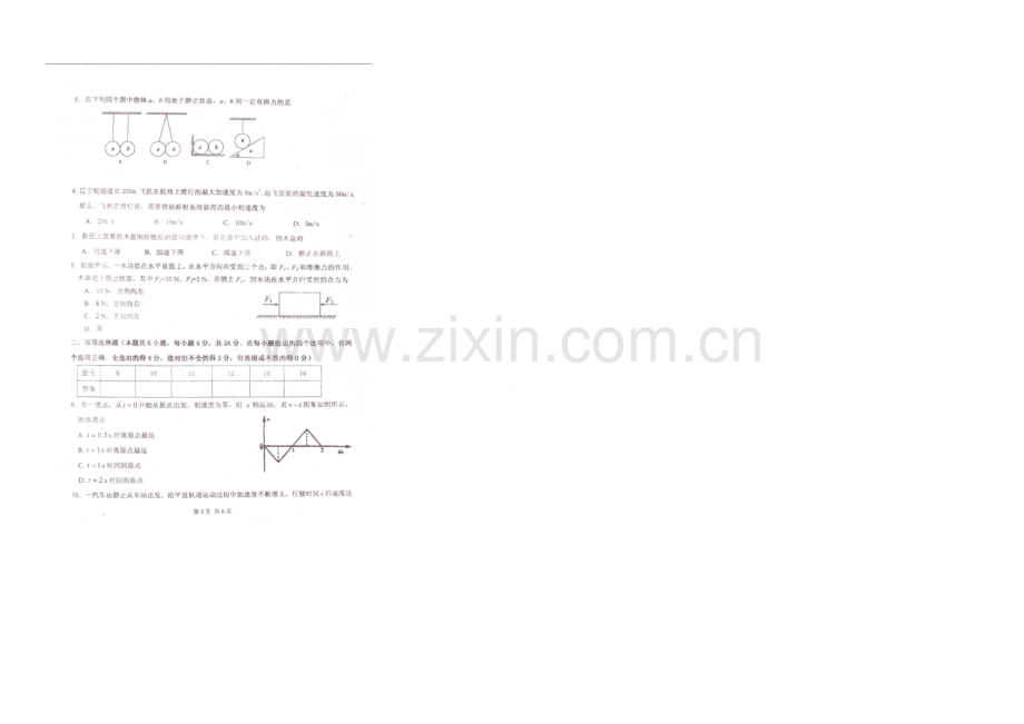 广东省湛江市2020-2021学年高一上学期期末调研考试物理试题(必修一)-扫描版.docx_第2页