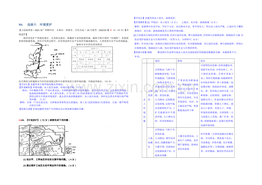 【备战2021高考】全国2021届高中地理试题汇编(11月份)：N6选修六-环境保护.docx_第1页