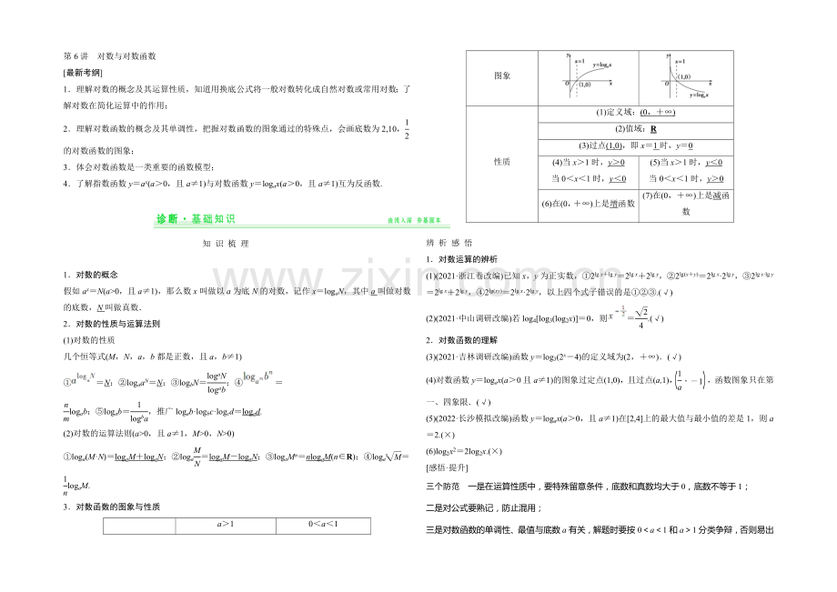 2021年高考数学(四川专用-理)一轮复习考点突破：第2篇-第6讲-对数与对数函数.docx_第1页