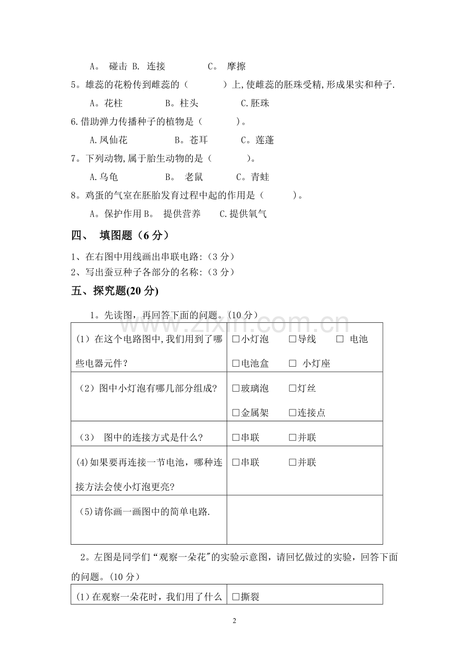 教科版科学四年级下册期中试卷.doc_第2页