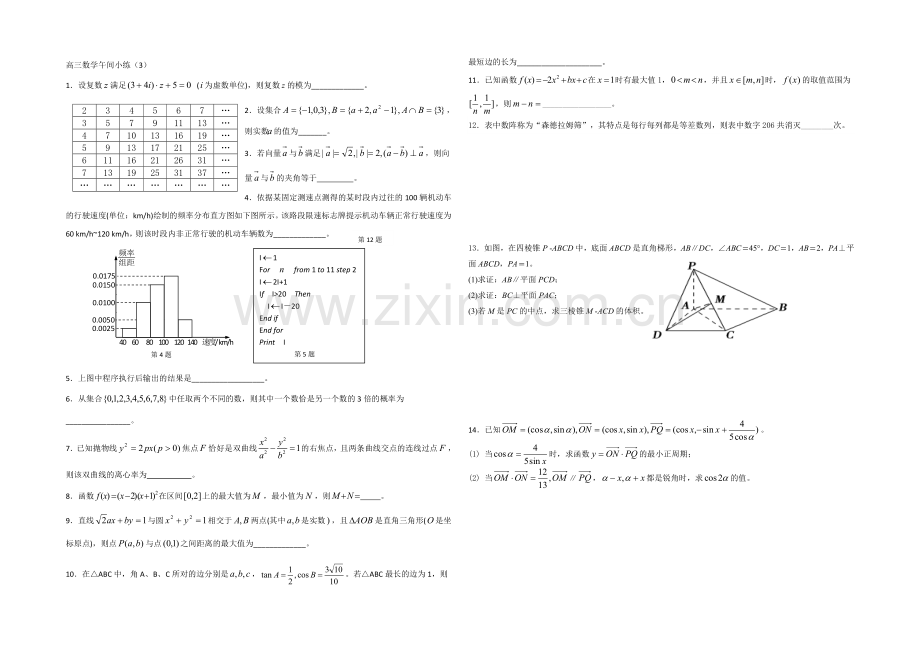 江苏省2021届高三数学午间小练习及答案(3).docx_第1页