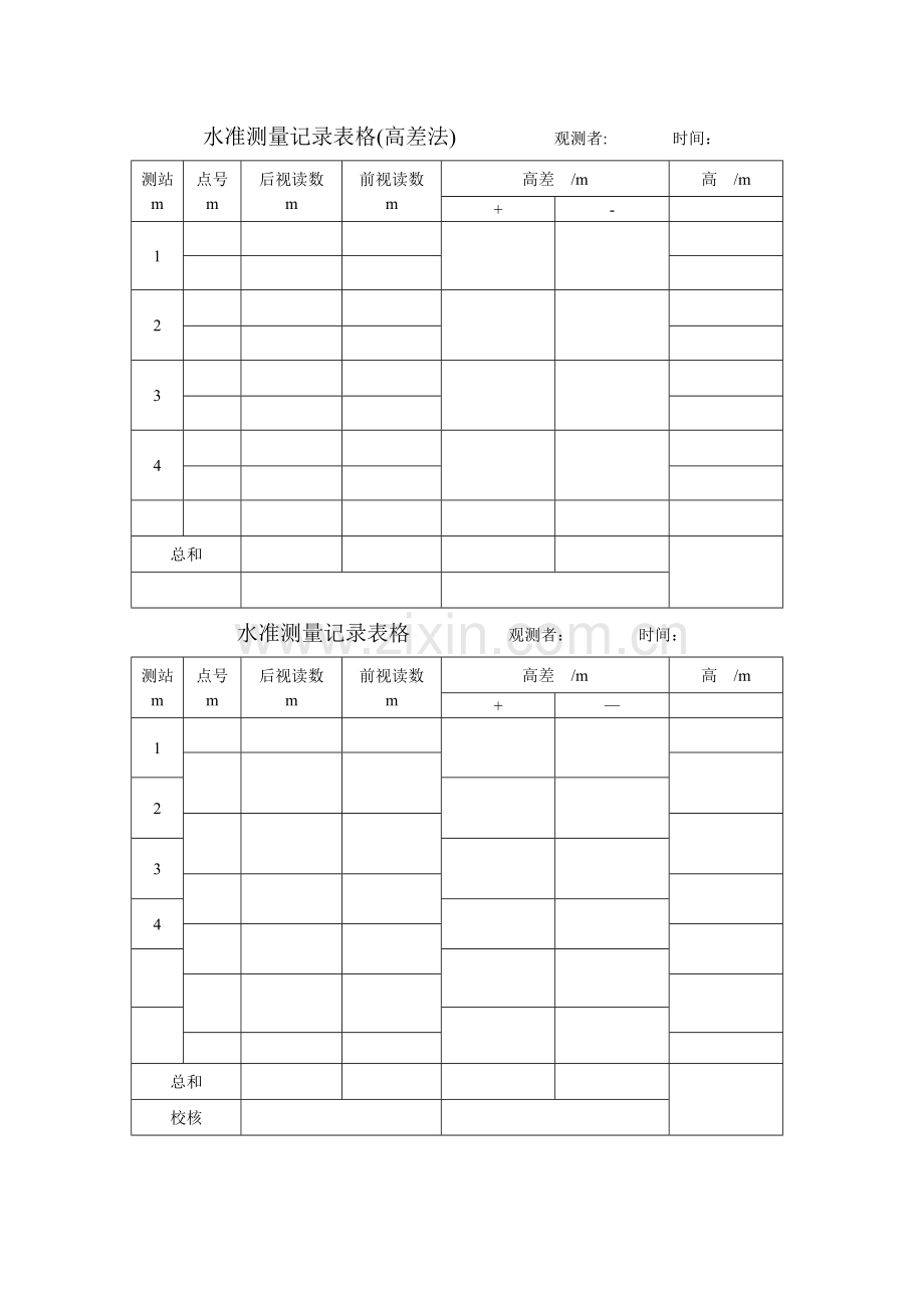 水准测量记录表格(高差法).doc_第1页