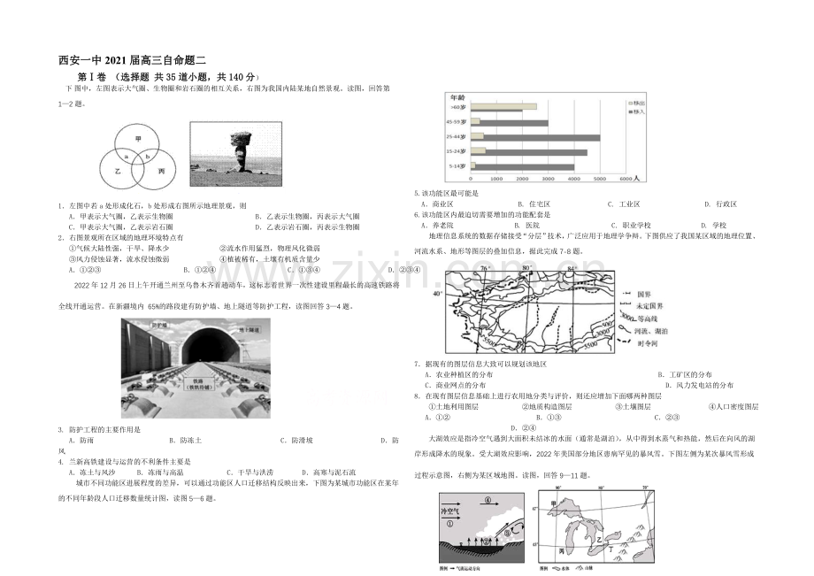 【Ks5u名校】陕西省西安一中2021届高三下学期自主命题(二)文综-Word版含答案.docx_第1页