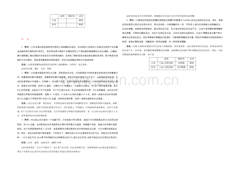 【三维设计】2021年高考生物二轮复习-非选择题规范专练(一)——细胞代谢类.docx_第2页