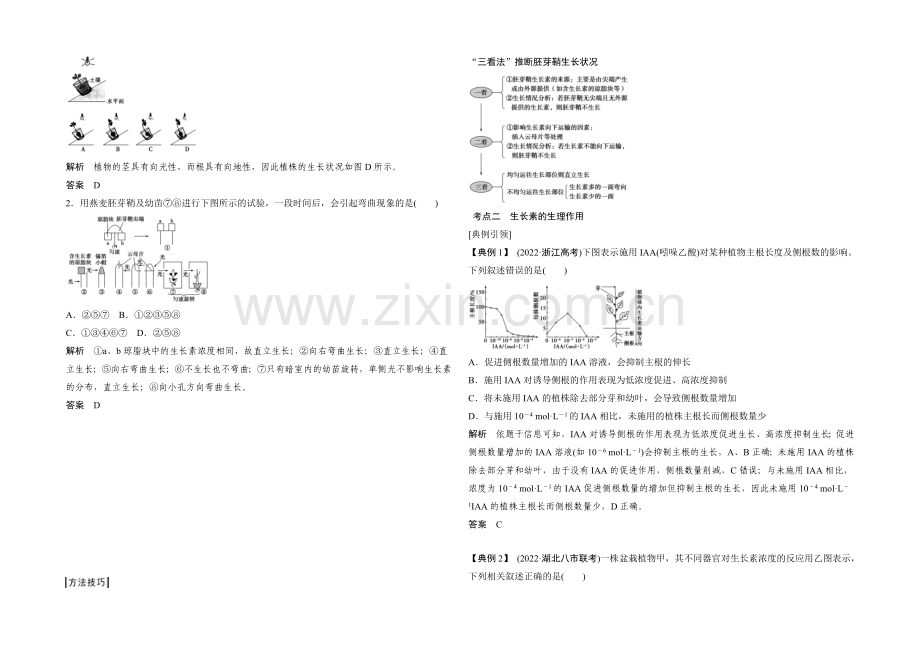 2022年高三生物(人教版)一轮复习-基础课时案31-植物生长素的发现和作用-考点探究.docx_第2页