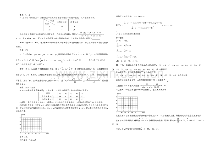 《高考导航》2022届新课标数学(理)一轮复习-第十章-第3讲-变量间的相关关系、统计案例-轻松闯关.docx_第2页