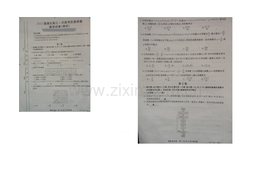 湖北省2021届高三下学期4月仿真考试理科数学试题扫描版含答案.docx_第1页