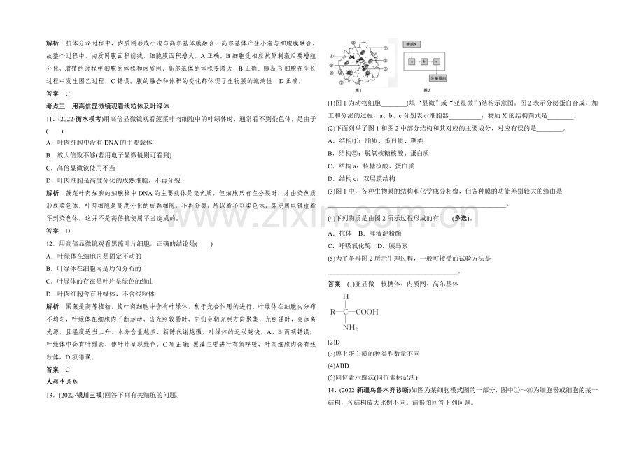 2022年高三生物(人教版)一轮复习-基础课时案6-细胞器与生物膜系统-课后训练.docx_第3页