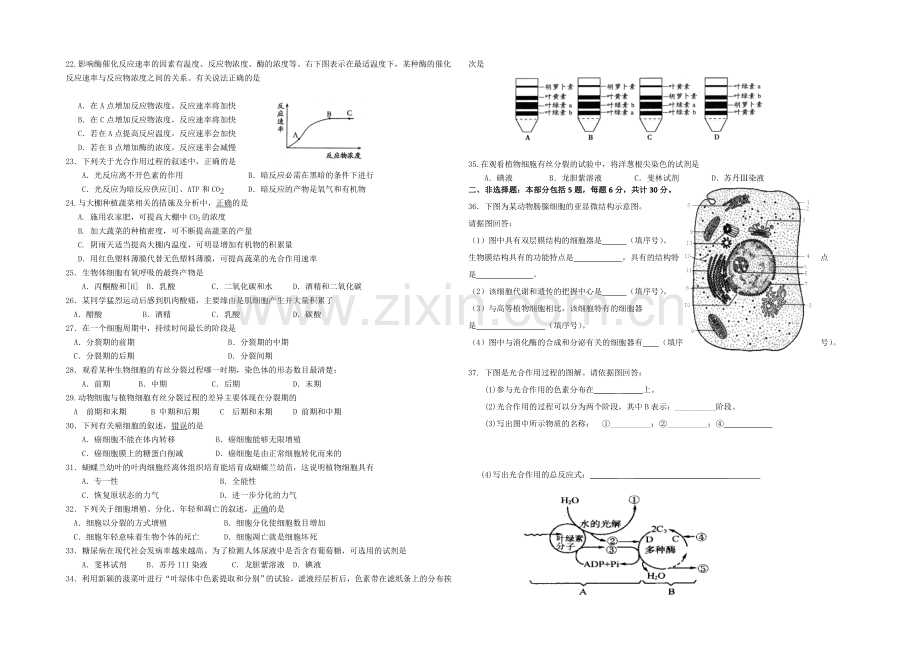 江苏省宿迁市五校2020-2021学年高一上学期期中联考试卷-生物-Word版含答案.docx_第2页