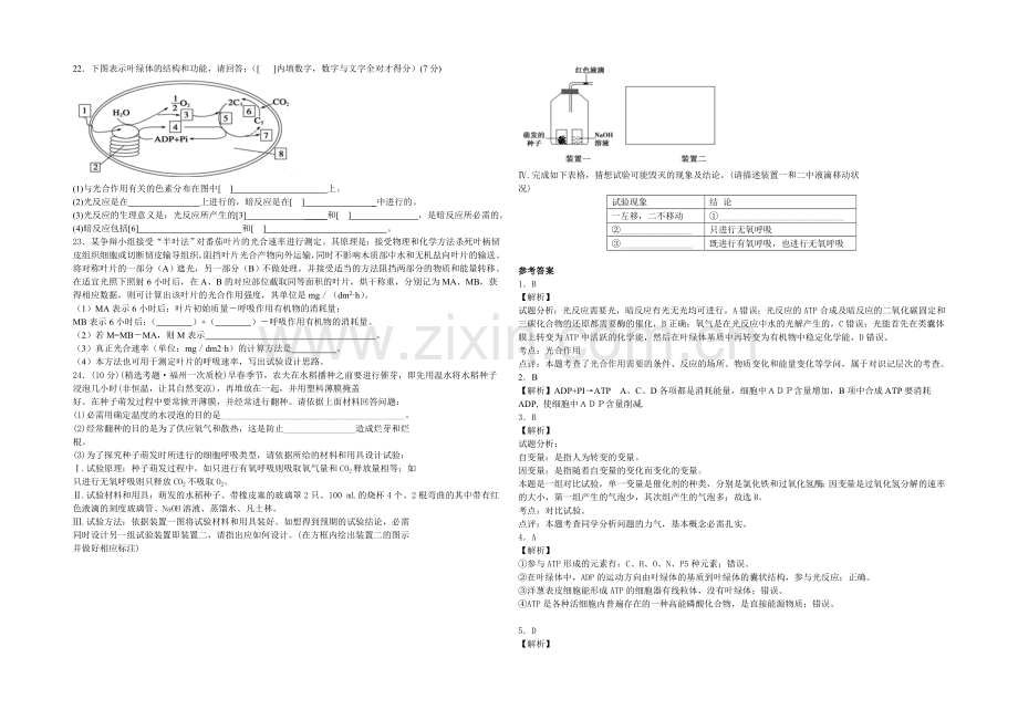 新课标2021年高一生物暑假作业4《第5章-细胞的能量供应和利用》.docx_第3页