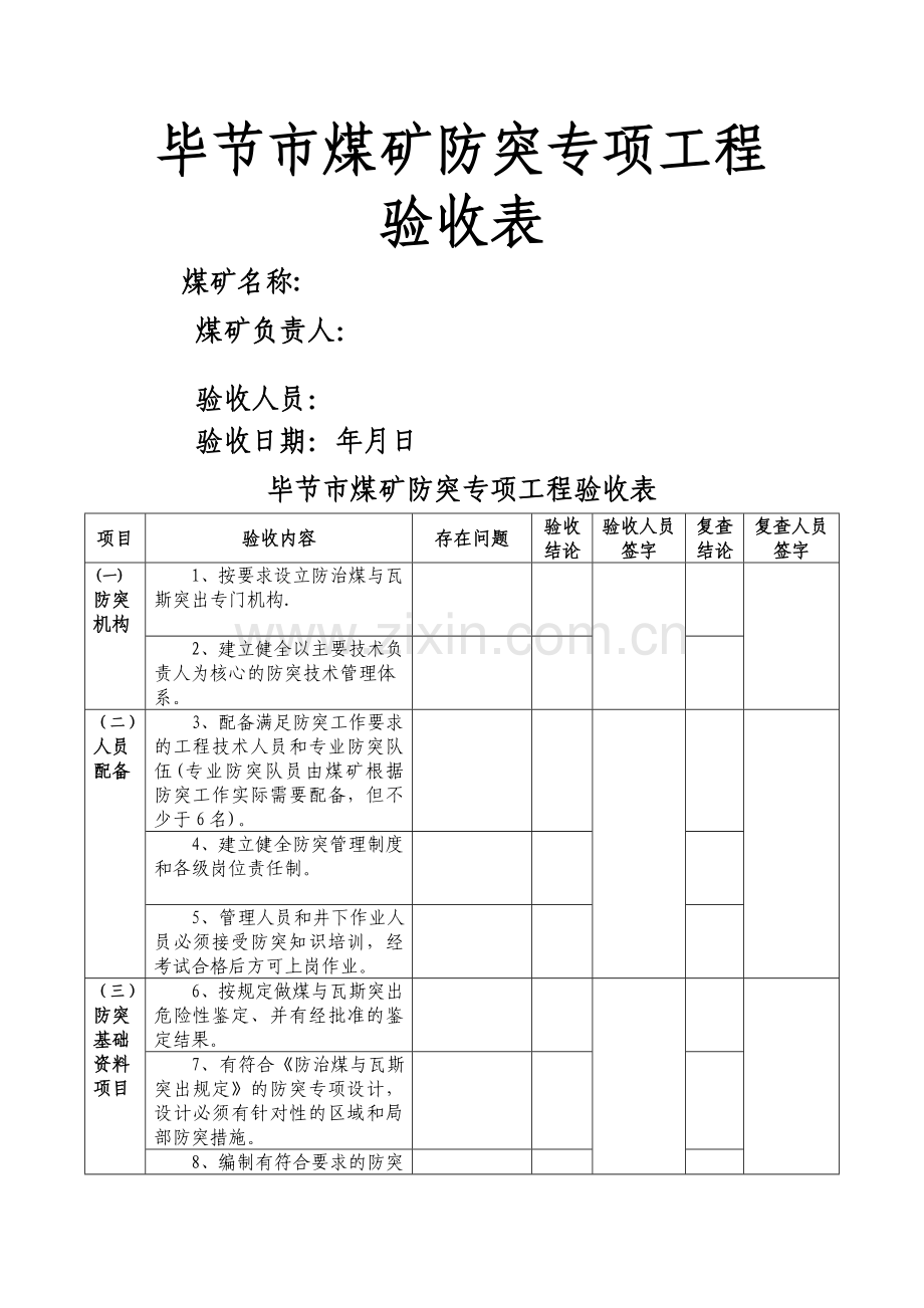 毕节市煤矿防突专项工程验收表.doc_第1页