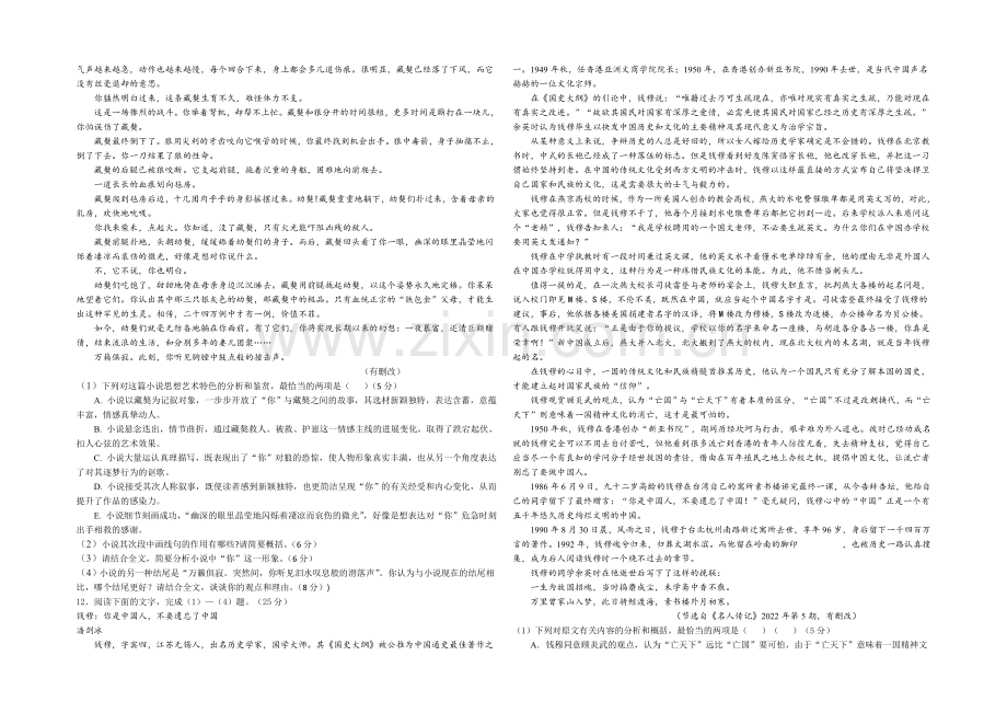 甘肃省天水一中2022届高三上学期期中考试语文试题-Word版含答案.docx_第3页