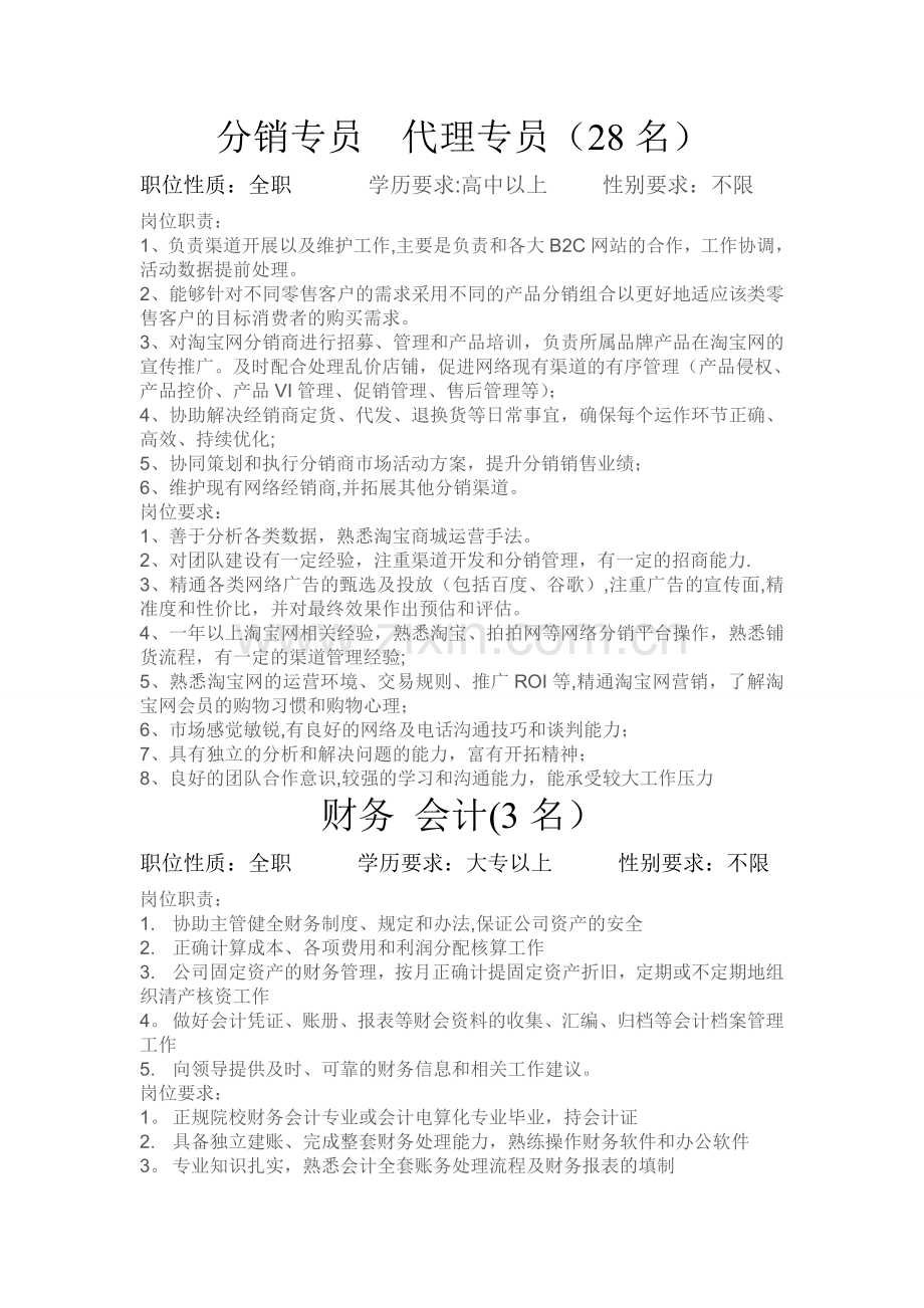 电子商务公司各招聘岗位职责与要求.doc_第1页