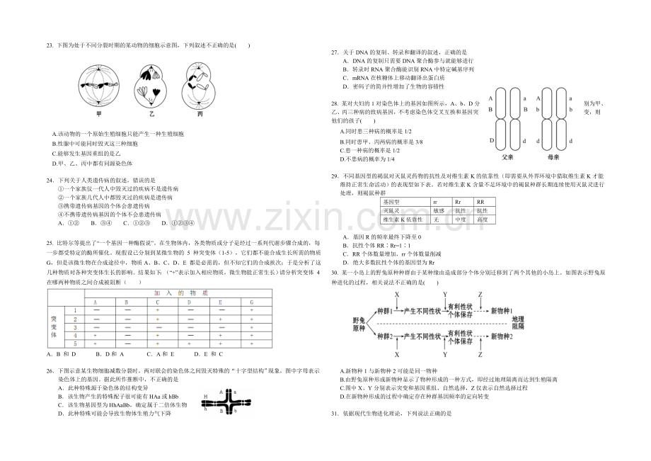 云南省玉溪一中2020-2021学年高二下学期期末考试生物试题-Word版含答案.docx_第3页