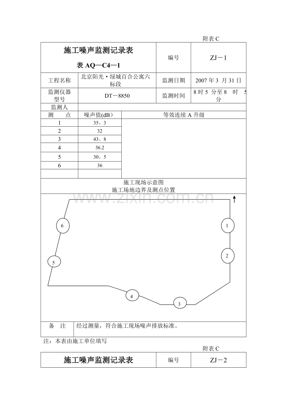 施工噪声监测记录表附表C.doc_第1页