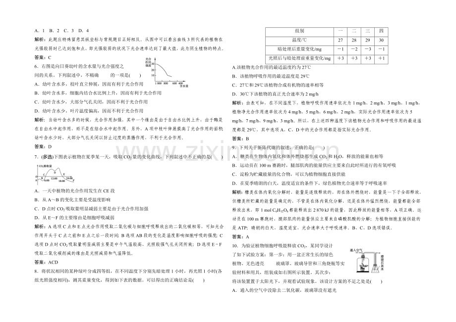 2021年高一生物同步练习：4章-光合作用和细胞呼吸-测试4(苏教版必修1)-.docx_第2页