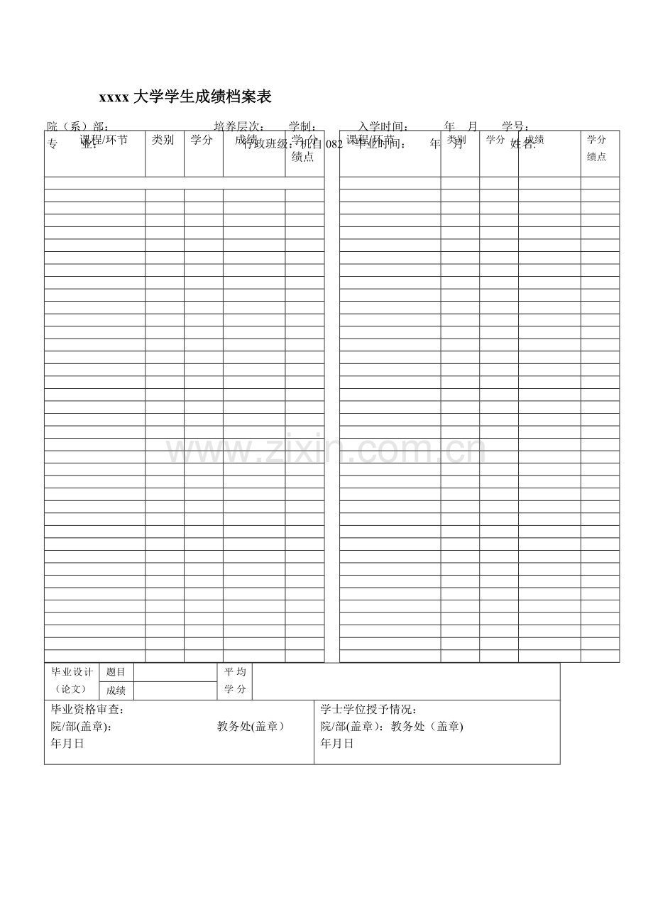 大学毕业生成绩单表格模板.doc_第1页