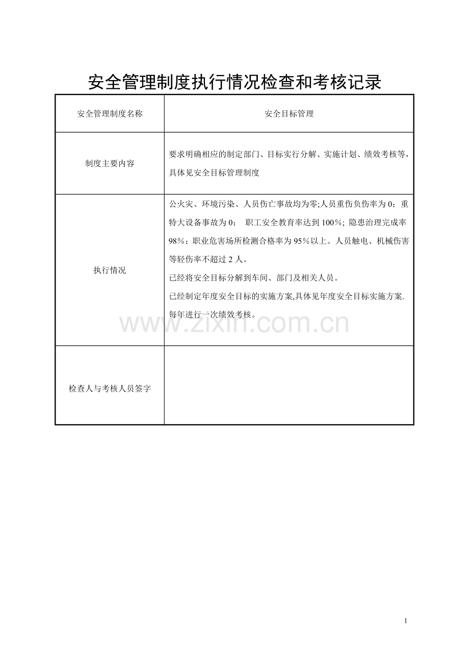 安全管理制度执行情况检查和考核记录.doc_第1页