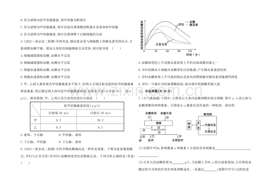 【2021】人教版高二生物必修三练习2.2通过激素的调节(学生版)-Word版缺答案.docx_第3页