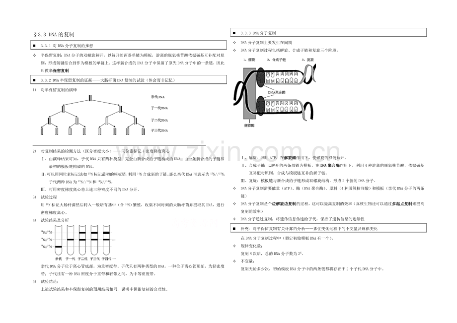 高中人教版生物学生笔记：必修2-3.3-DNA的复制.docx_第1页