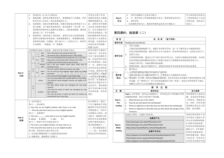 2021高一英语教案：-Unit-4(人教版必修1)1--Word版无答案.docx_第3页