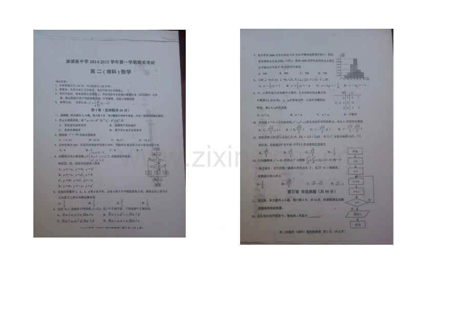 福建省漳浦县中学2020-2021学年高二上学期期末考试数学(理)试卷-扫描版含答案.docx_第1页