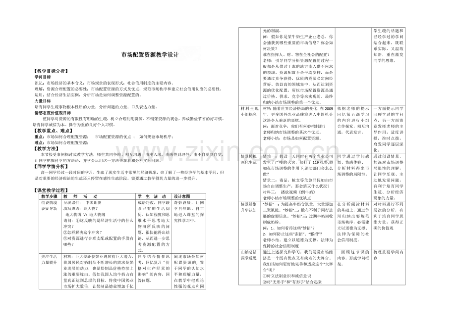 2021-2022学年高一政治人教版必修一教案：9.1市场配置资源-Word版含答案.docx_第1页