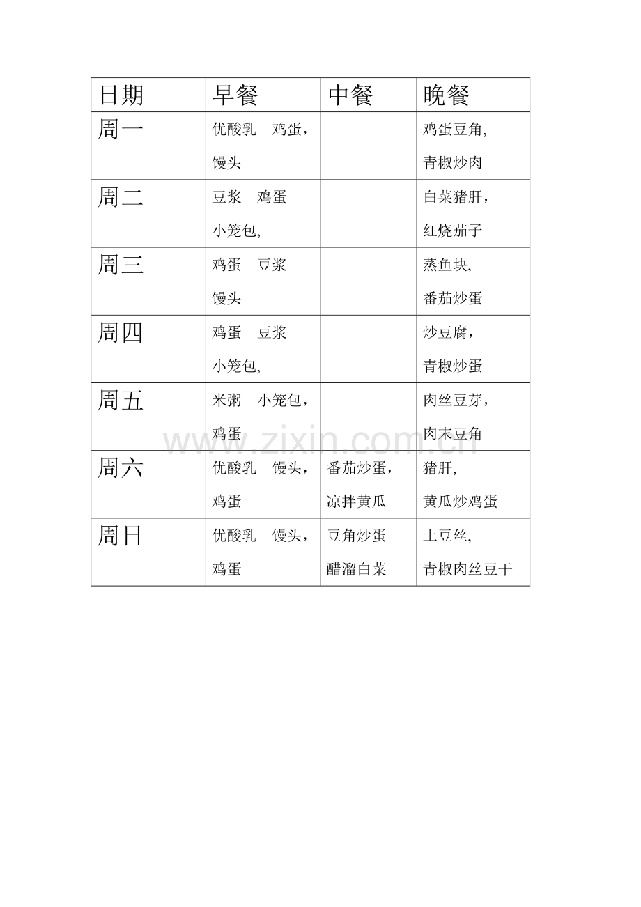 家庭一周营养套餐表格.doc_第1页