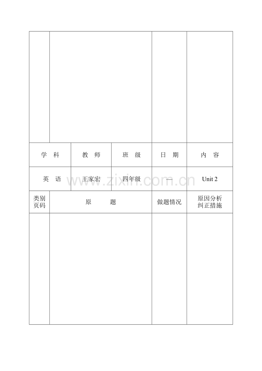 英语作业批改记录表(单元为汇总)-A4.doc_第2页