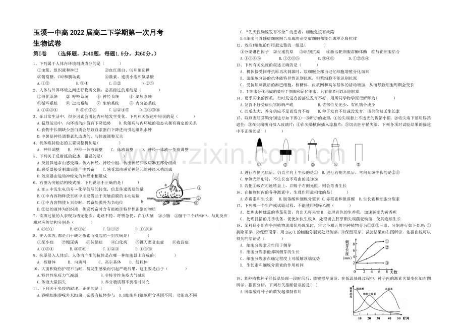 【Ks5u发布】云南省玉溪一中2020-2021学年高二下学期4月月考生物试卷-Word版含答案.docx_第1页