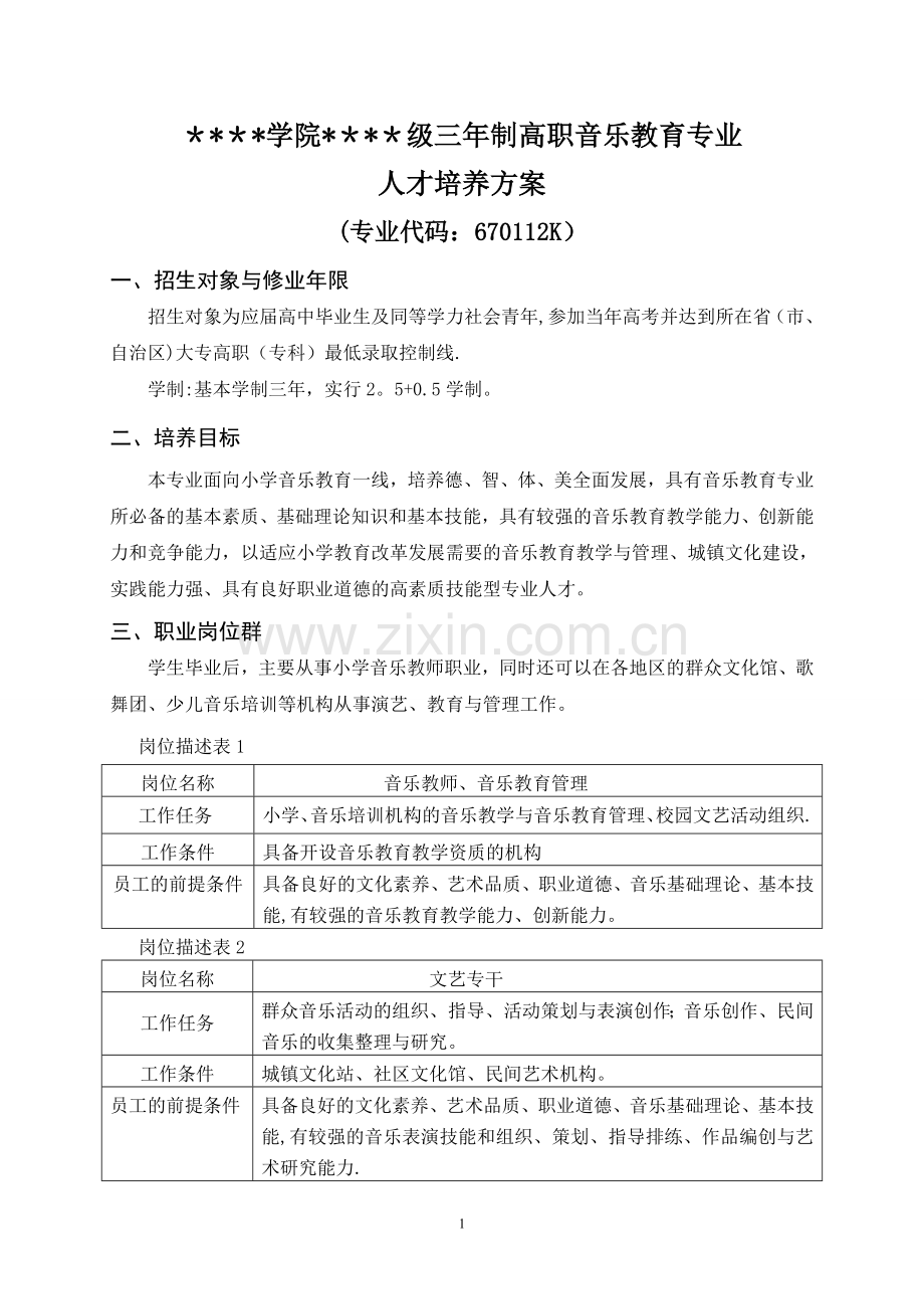 三年制高职音乐教育人才培养方案.doc_第1页