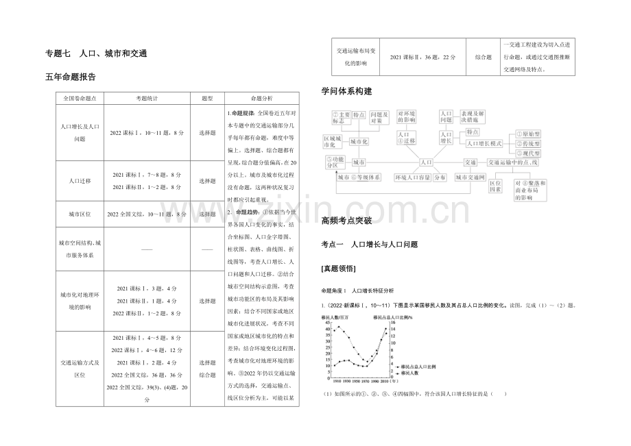 2022届高考地理二轮复习-第二部分-专题七-人口、城市和交通-讲义.docx_第1页