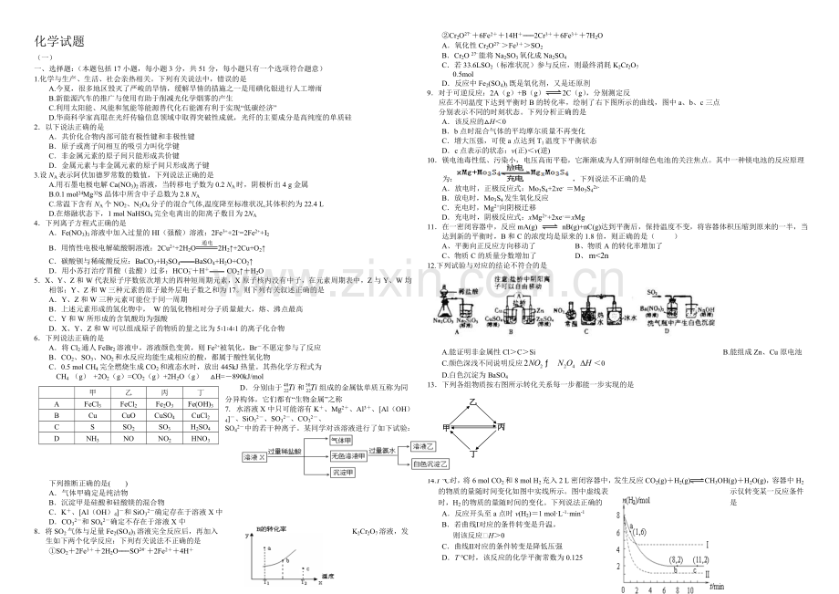 高三优题训练系列之化学(1)Word版含答案.docx_第1页