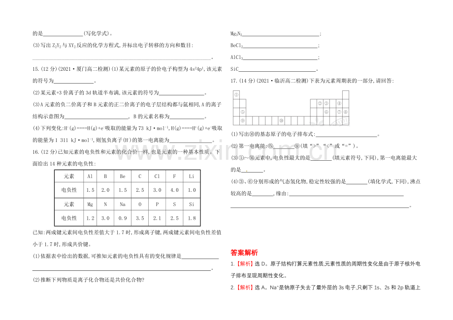 2020年高中化学人教版选修三-第一章-单元质量评估(一)-Word版含解析.docx_第3页