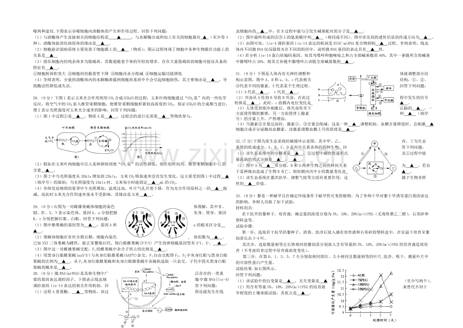 江苏省扬州中学2021届高三上学期质量检测(12月)-生物-Word版无答案.docx_第3页