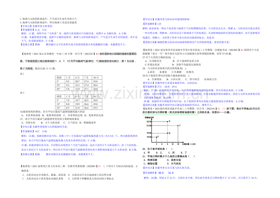 【备战2021高考】全国2021届高中地理试题汇编(10月)：B1地球的宇宙环境及太阳对地球的影响.docx_第3页