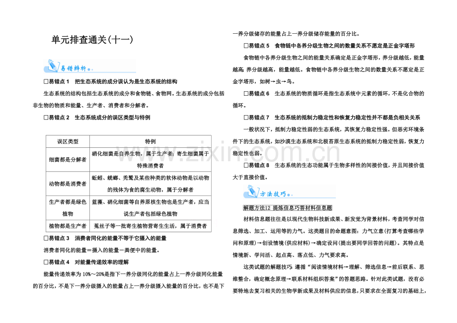 2022届高考生物一轮复习单元排查通关(11)-.docx_第1页