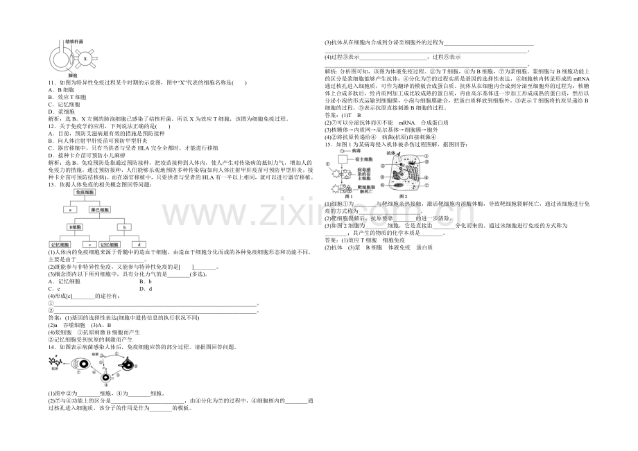 高中生物(人教版)必修3配套练习：第2章-第4节-免疫调节.docx_第3页