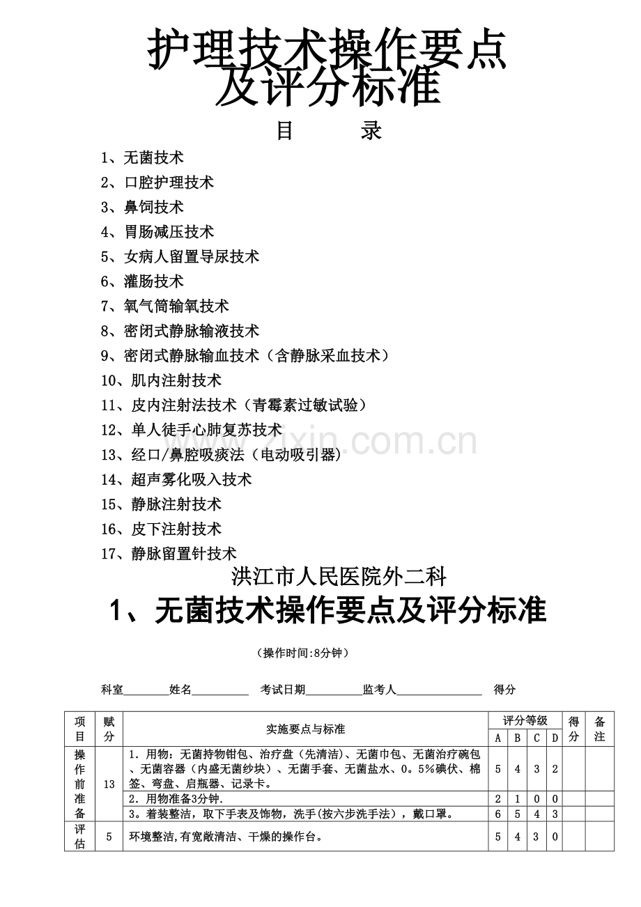 常用护理技术操作考核评分标准86813.doc_第1页