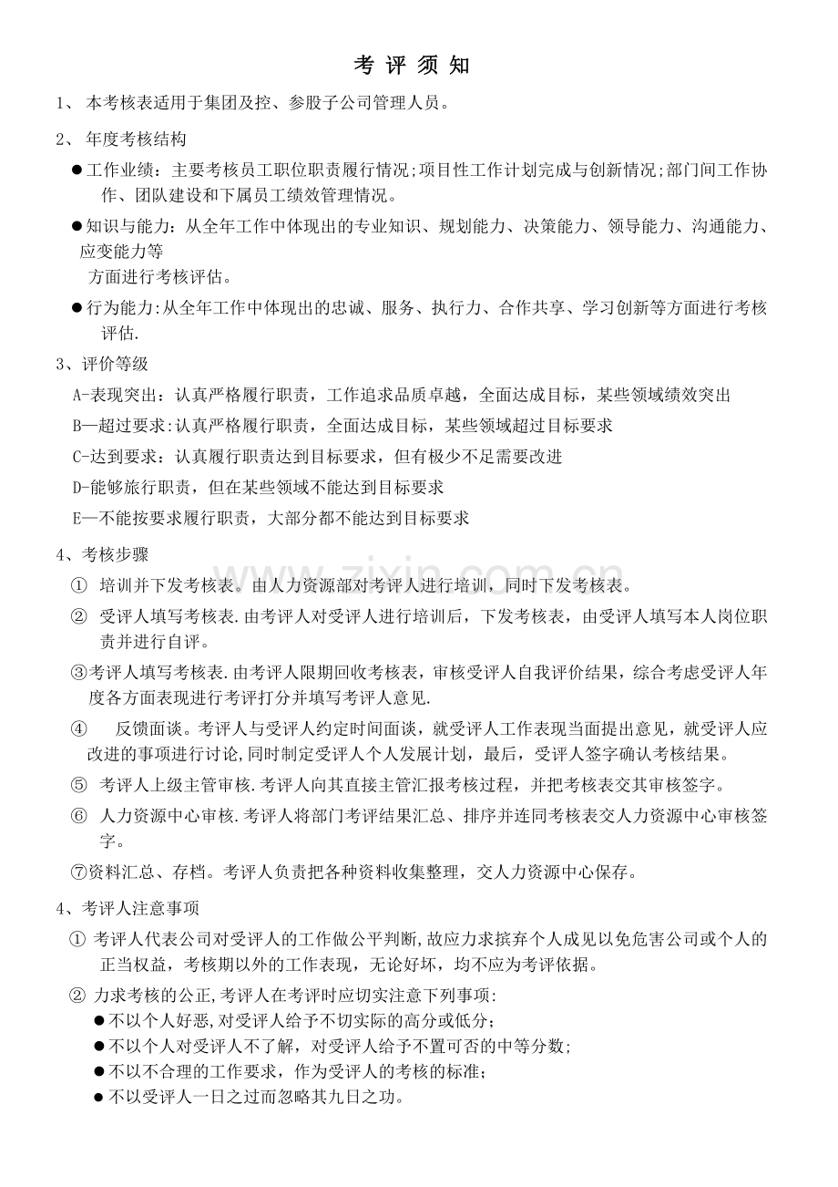 管理人员工作业绩考核表(权重参考).doc_第1页