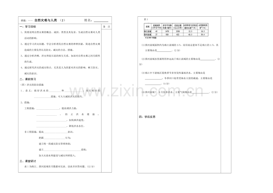 2013—2020学年高一地理(鲁教版)必修一同步导学案：4.2自然灾害与人类(2).docx_第1页