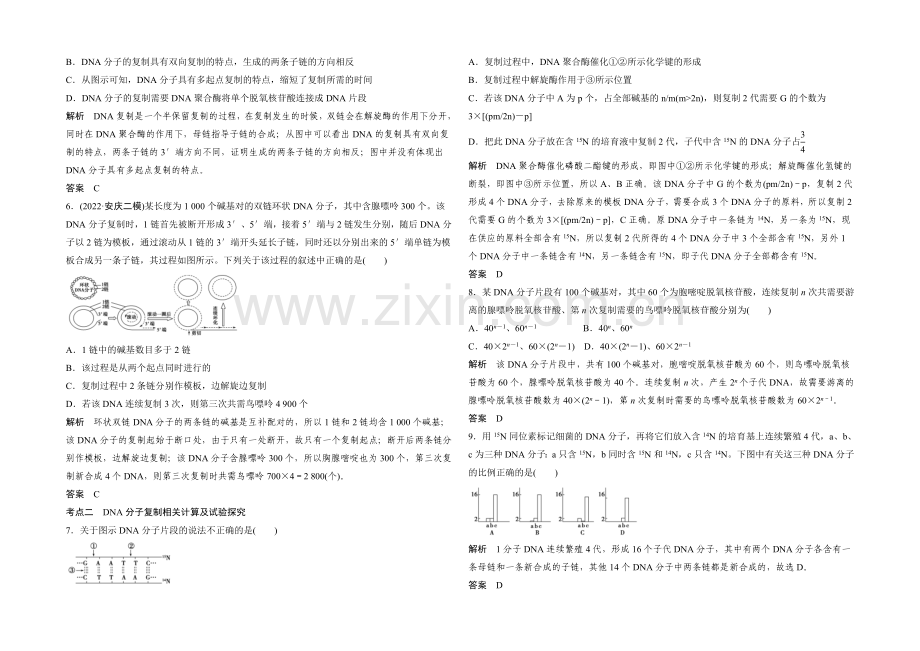 2022年高三生物(人教版)一轮复习-基础课时案19-DNA分子的复制-课后训练.docx_第2页