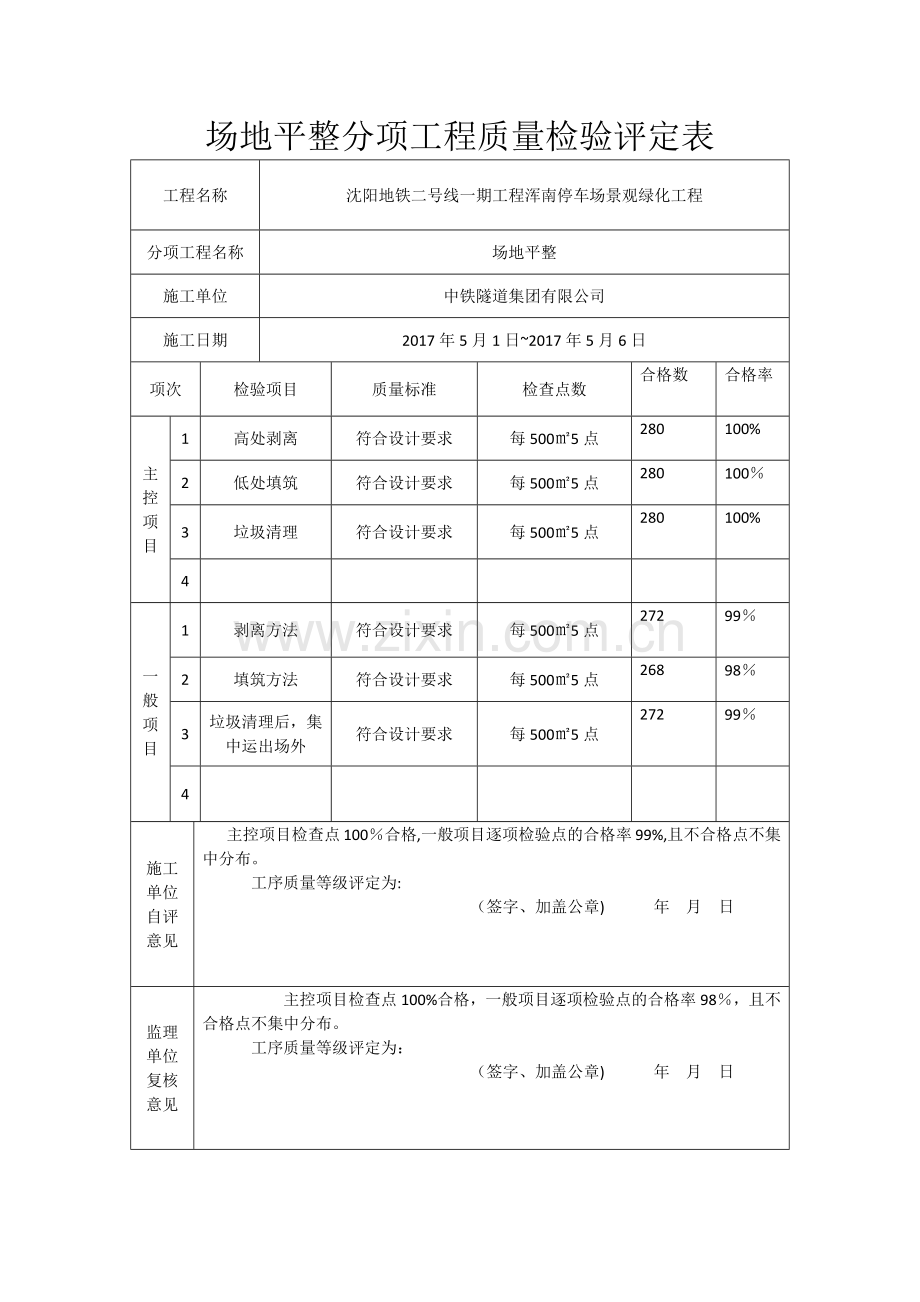 场地平整分项工程质量检验评定表.docx_第1页