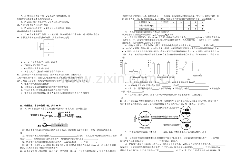 江苏省沭阳银河学校2021届高三上学期开学初学情调研-生物-Word版含答案.docx_第3页