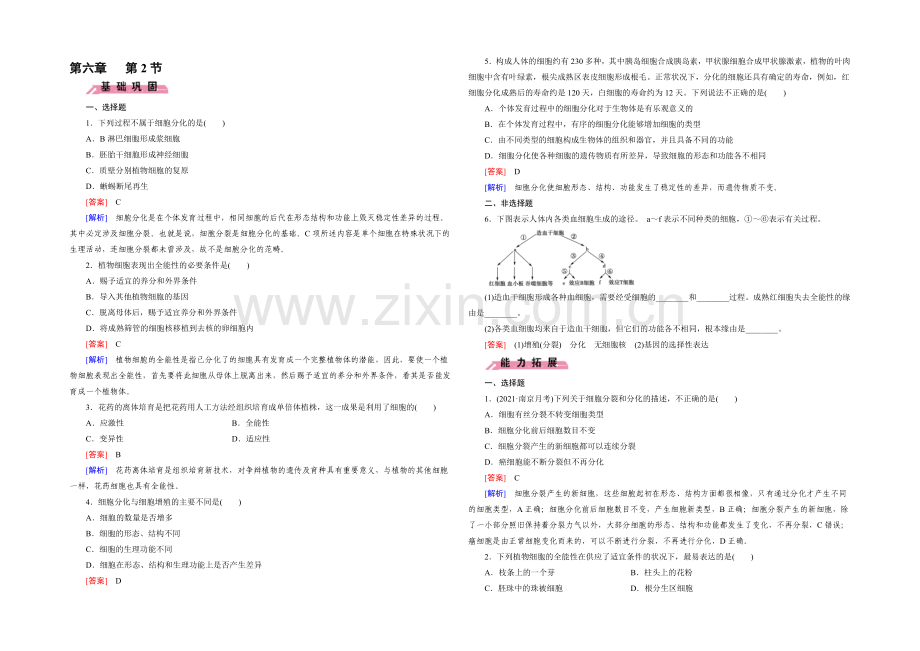 (人教版)生物必修1同步测试：第6章-细胞的生命历程第2节-.docx_第1页