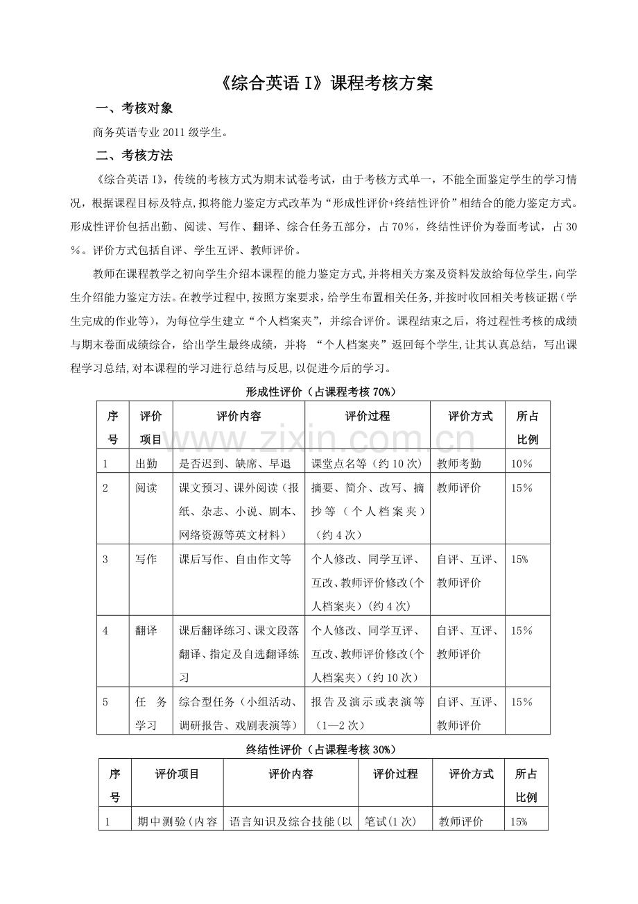 综合英语I-考核方案.doc_第1页