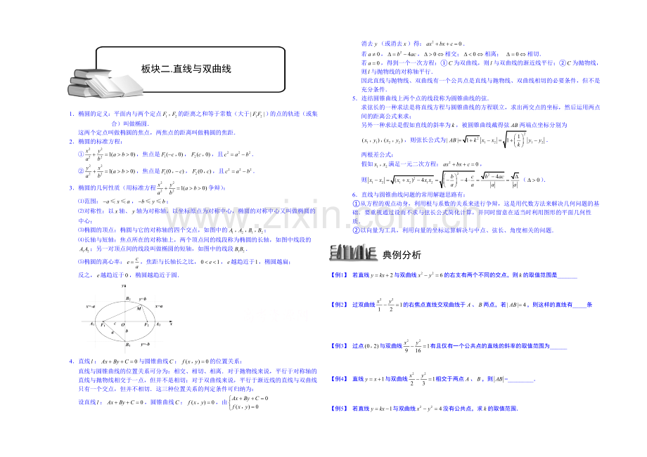 2021高考数学总复习专题系列——直线与圆锥曲线.板块二.直线与双曲线.学生版-Word版缺答案.docx_第1页