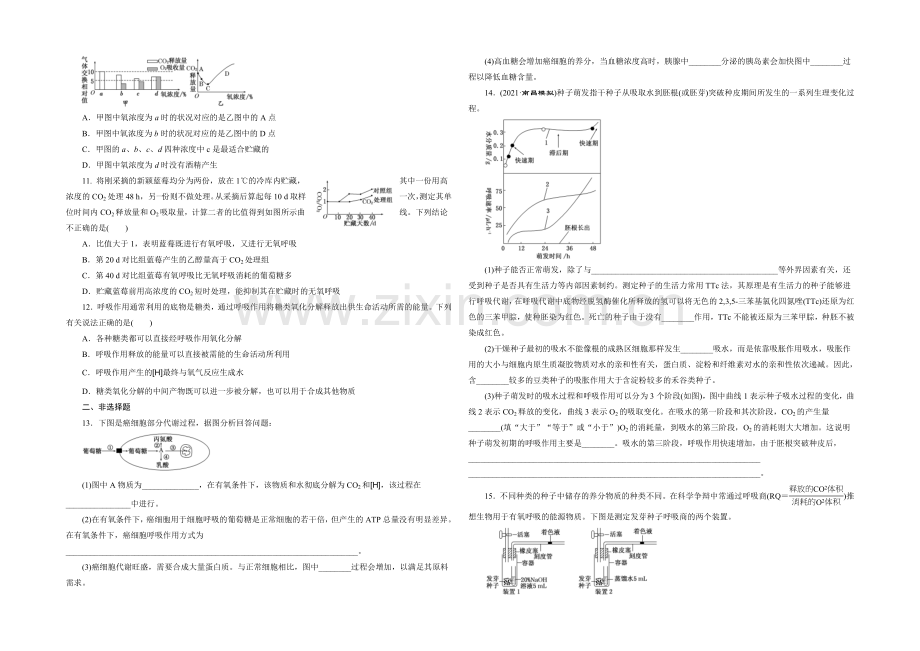 2022届高三生物一轮复习课时跟踪检测(九)-ATP的主要来源——细胞呼吸-.docx_第2页