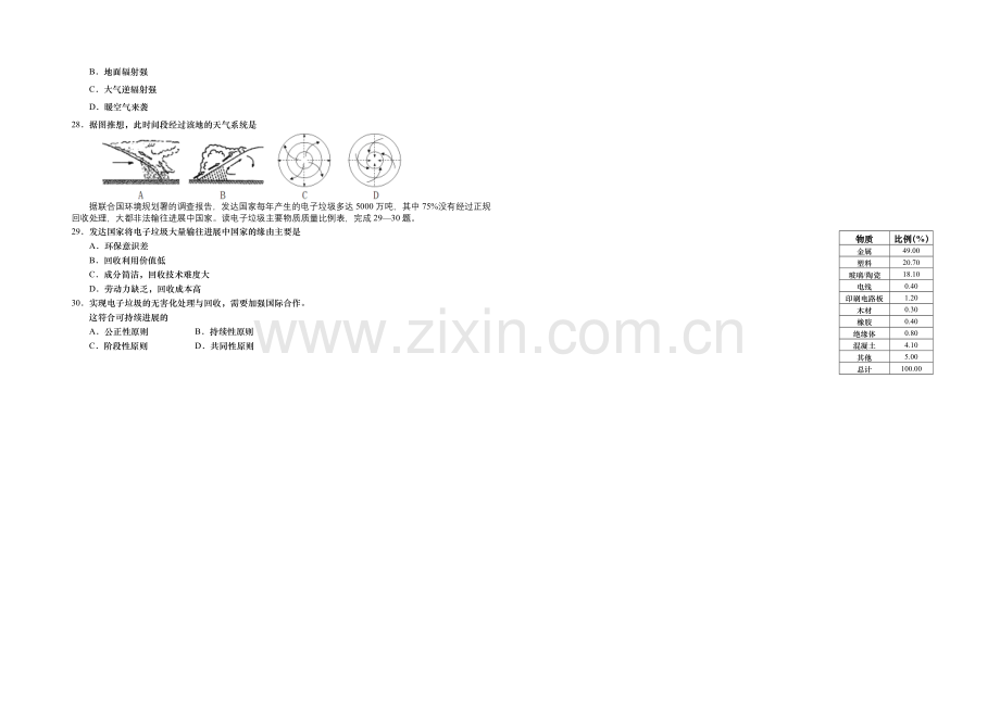 江苏省2021年高二学业水平测试盐城联考试题-地理-Word版含答案.docx_第3页