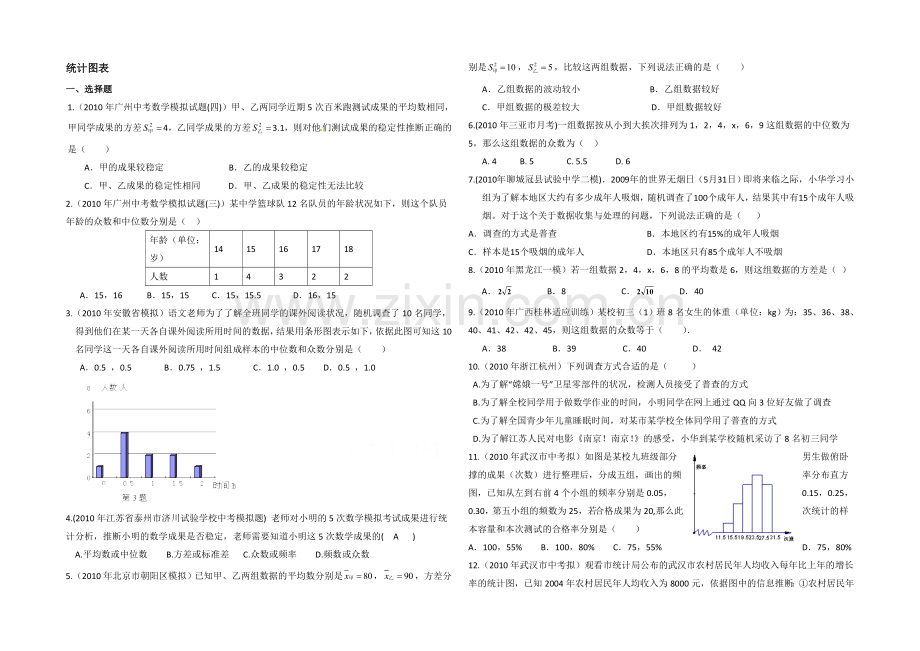 高中数学(北师大版)必修三测试：2.2-统计图表3.docx_第1页